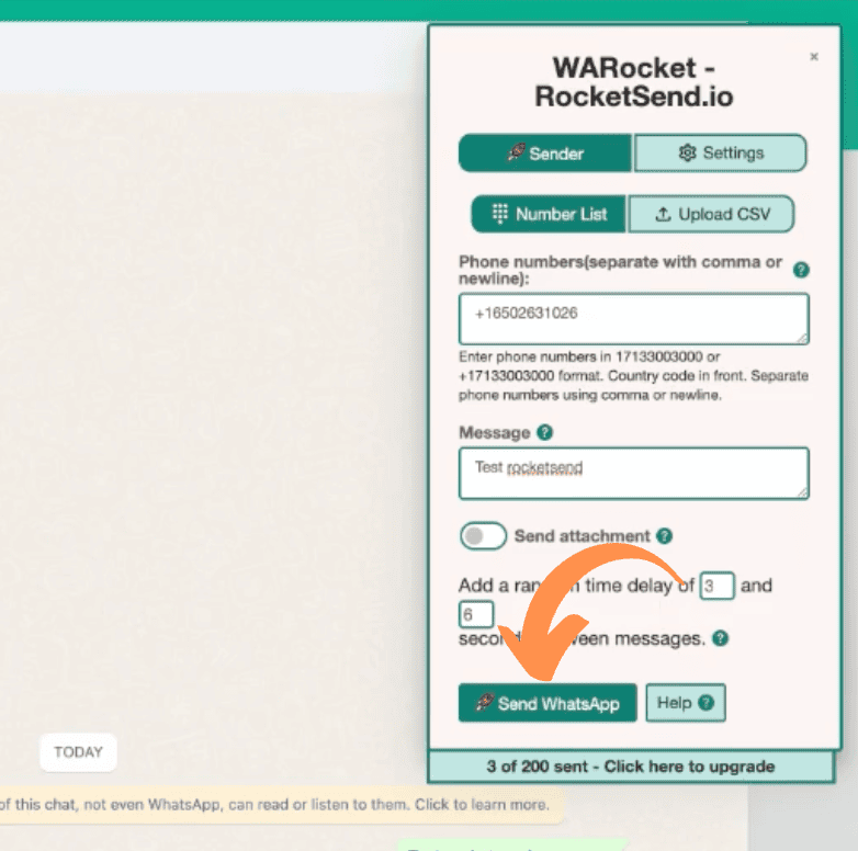 Clicking the Send WhatsApp button